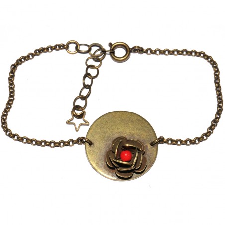 Rose rundes Armband mit roter Perle in gealterter Bronze Rose 35,00 €