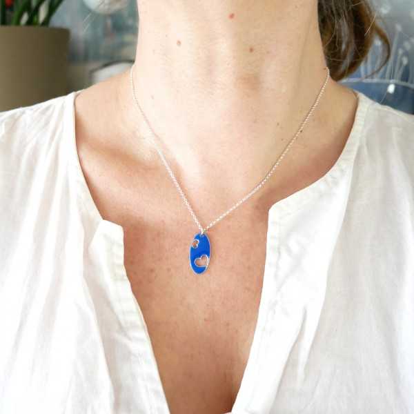 Sterling silver Valentine blue heart necklace