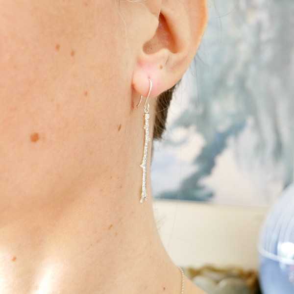 Boucles d'oreilles pendantes branche en argent 925 made in France