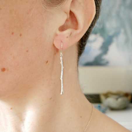 Boucles d'oreilles pendantes branche en argent 925 made in France