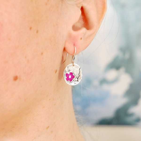 Sterling silver hot pink Cherry Blossom earrings