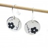 Boucles d'oreilles pendantes noires Fleur de Cerisier en argent 925 made in France