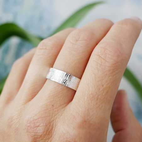 Recycled 925 silver bark ring for women and men