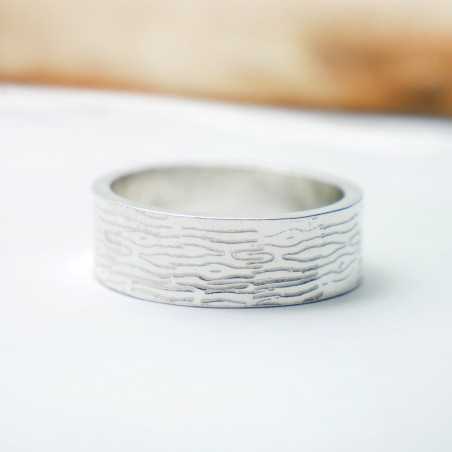 Wide bark ring 1 recycled 925 silver for women and for men