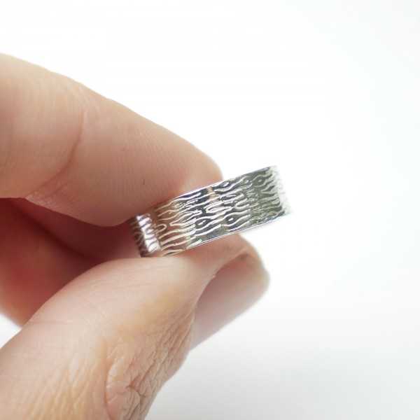 Wide bark ring 1 recycled 925 silver for women and for men