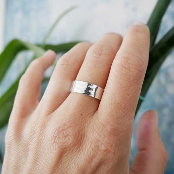 Recycled 925 silver Hammered ring for women and men