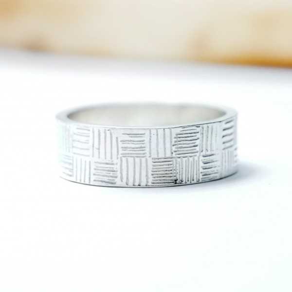 Recycled 925 silver Checkered ring for women and men