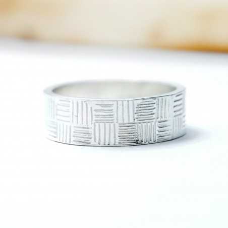 Recycled 925 silver Checkered ring for women and men