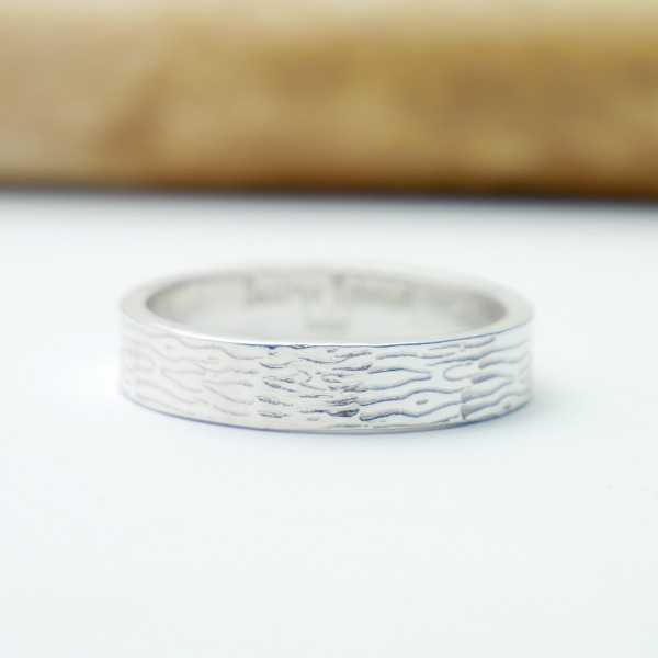 Bark wedding ring 2 recycled 925 silver for women and for men