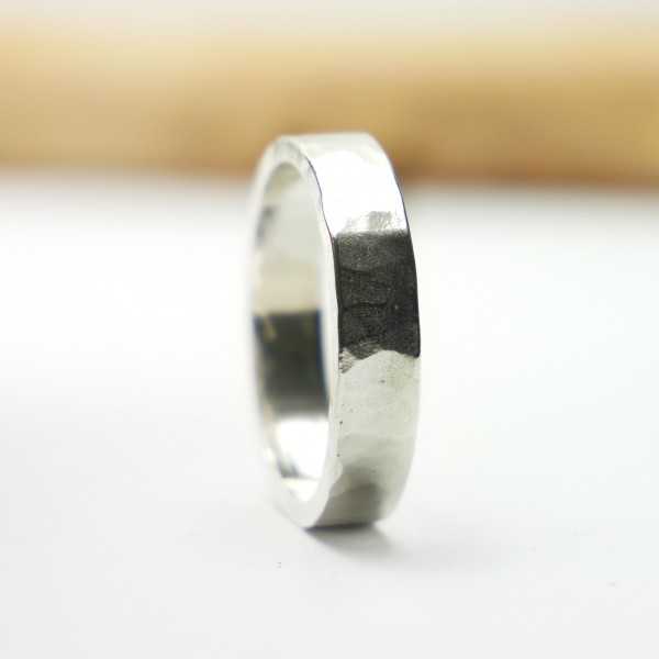 Recycled 925 silver Hammered wedding ring for women and men