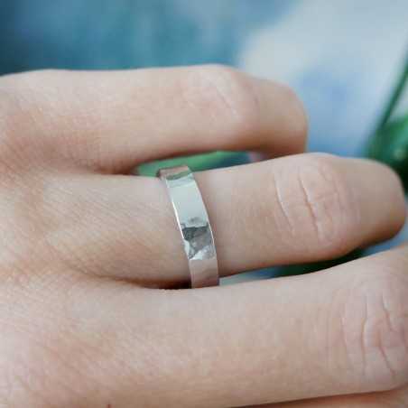 Recycled 925 silver Hammered wedding ring for women and men