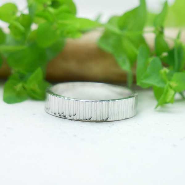 Minimalist sterling silver Striped handmade wedding ring