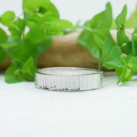 Minimalist sterling silver Striped handmade wedding ring