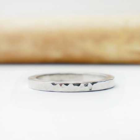 Thick hammered wedding ring for women and men Recycled 925 silver