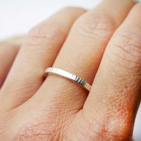 Minimalist sterling silver Striped handmade thick wedding ring