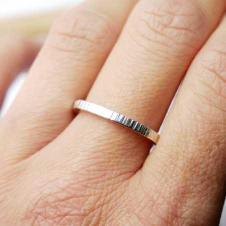 Minimalist sterling silver Striped handmade thick wedding ring