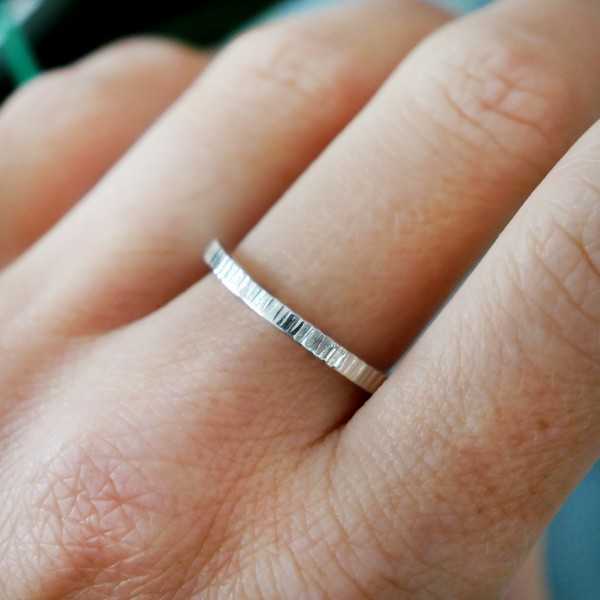 Minimalist sterling silver Striped handmade thick wedding ring