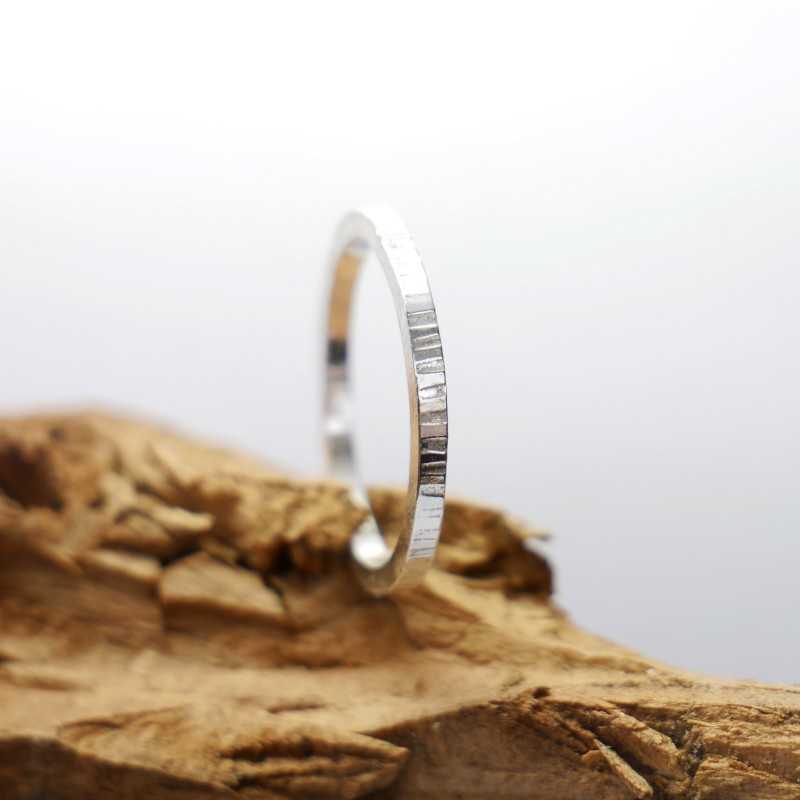 Minimalist sterling silver Striped handmade thin stackable ring