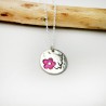 Collier réglable rond Fleur de Cerisier en argent 925 et résine rou...