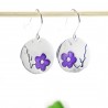 Boucles d'oreilles pendantes Fleurs de Cerisier noires en argent 92...