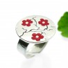 Bague créateur réglable Fleurs de Cerisiers violettes en argent 925...
