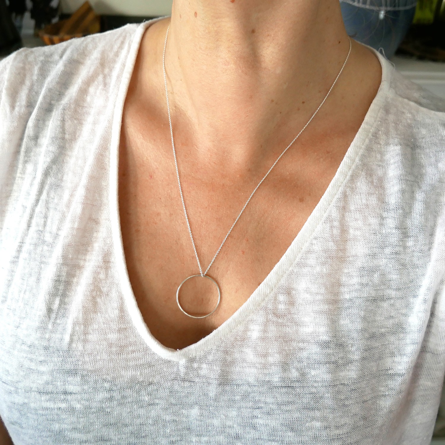 Collier Grande Chaîne Rétro Argentée - Bijou Ajouré à Maillons Ronds, état Impeccable