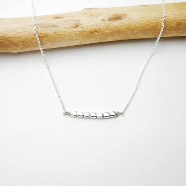 Minimalist recycled 925 silver thin choker necklace with delicate square beads