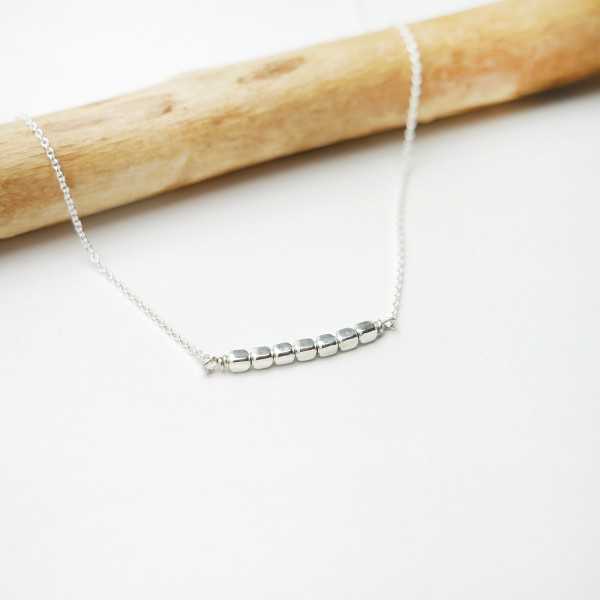 Minimalist recycled 925 silver thin choker necklace with delicate square beads