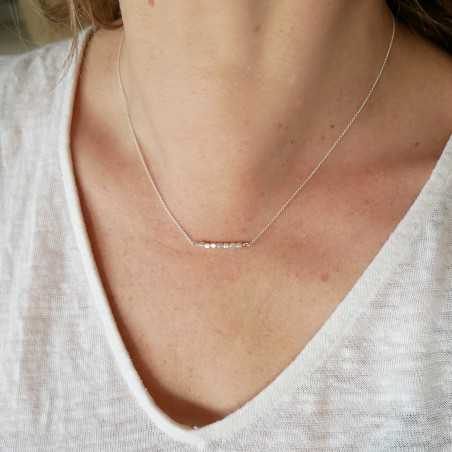 Minimalist recycled 925 silver thin choker necklace with delicate square beads