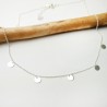 Necklace with 5 round thin choker charms in minimalist recycled 925 silver with adjustable chain