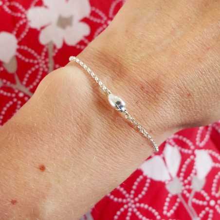 Thin nugget bracelet in minimalist recycled 925 silver with adjustable chain