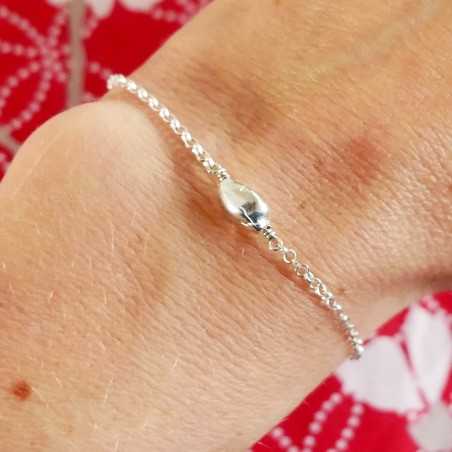 Thin nugget bracelet in minimalist recycled 925 silver with adjustable chain