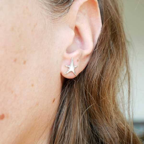 Recycled sterling silver star stud earrings