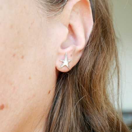 Boucles d'oreilles puces créateur étoile en argent 925 fabrication française