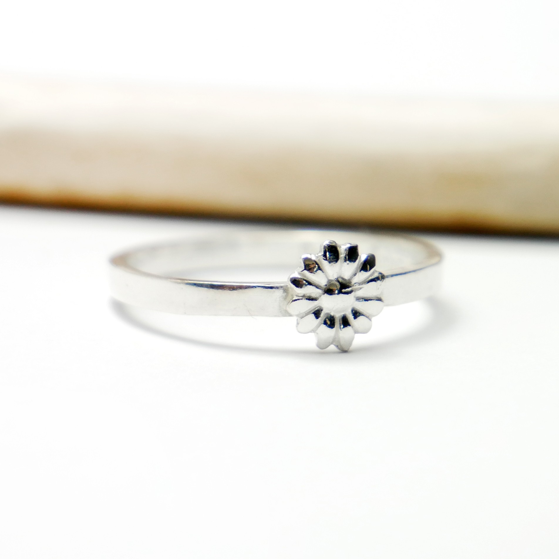 Dainty Daisy Ring, Short Stackable Sterling Silver Daisy Flower Ring