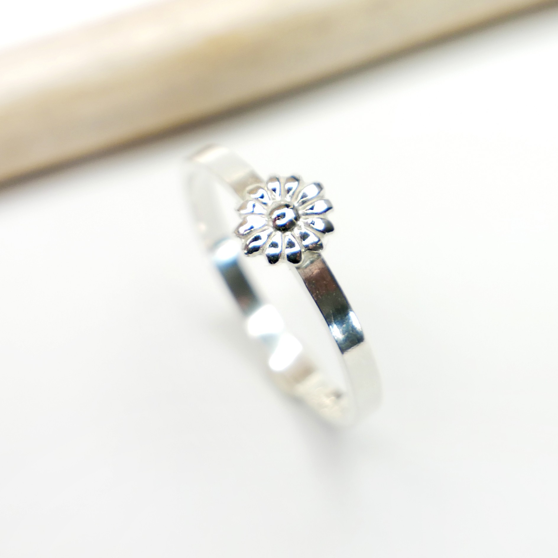 Dainty Daisy Ring, Short Stackable Sterling Silver Daisy Flower Ring