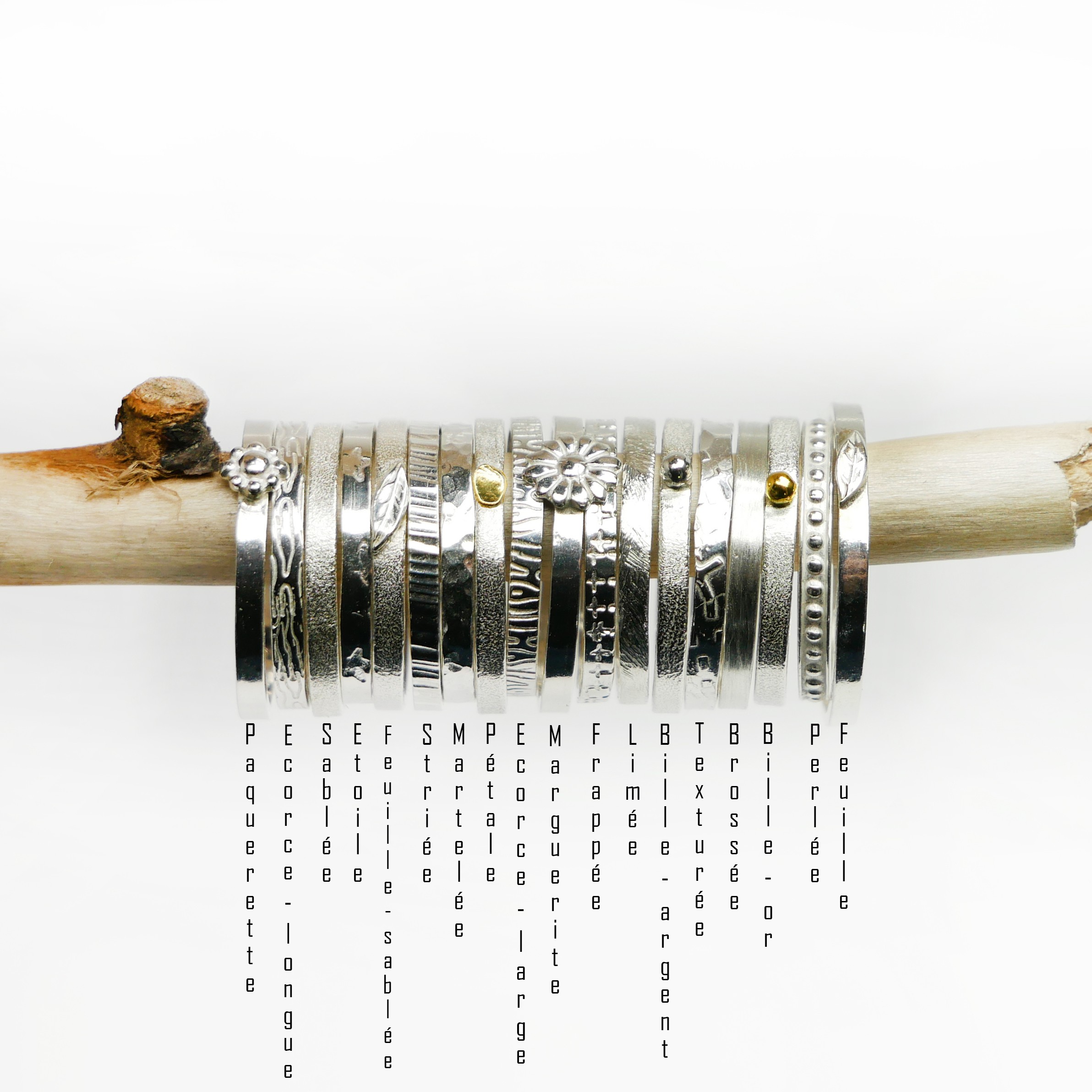 Anneau perlé Bague en argent 925 recyclé