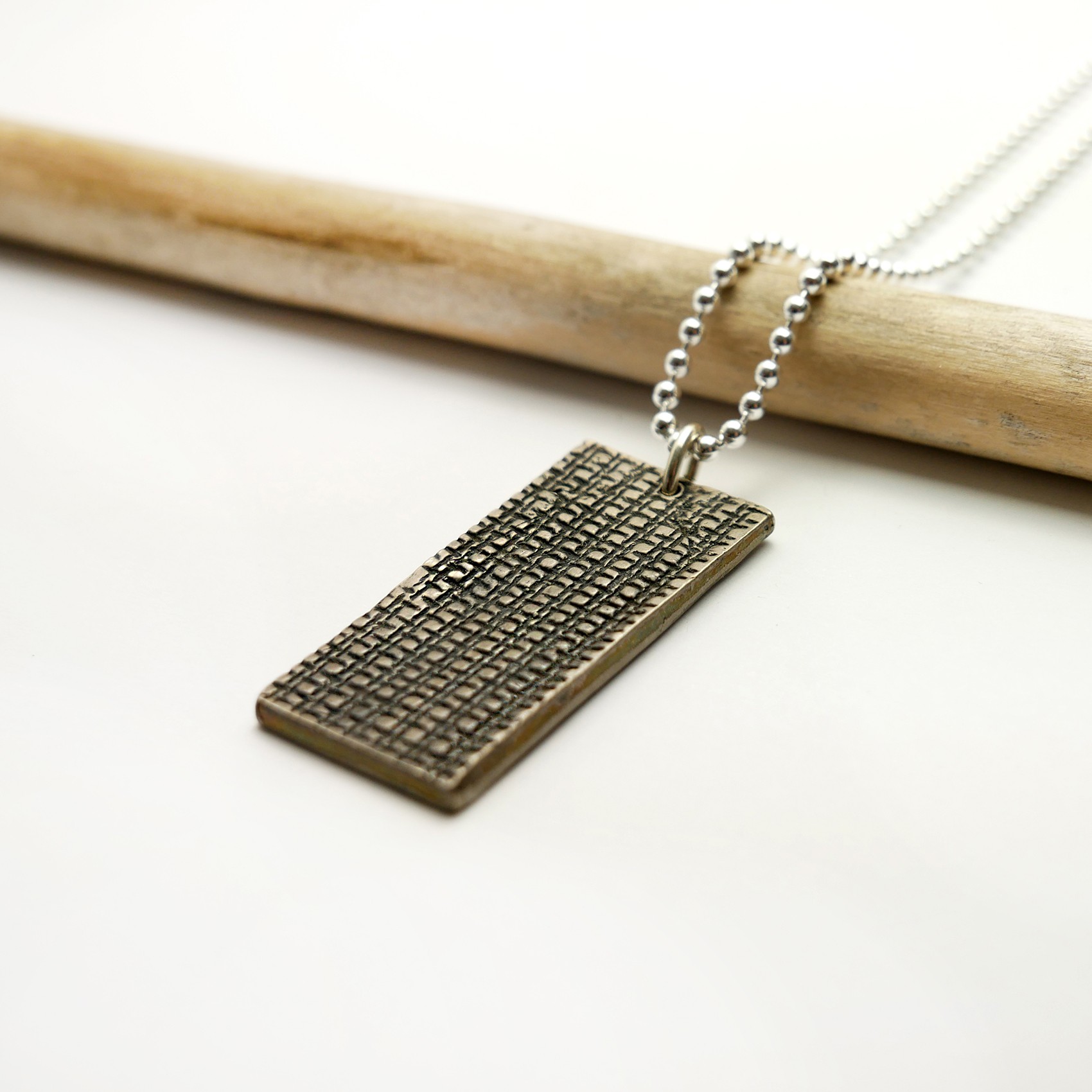 Collier homme avec pendentif rectangulaire en argent 925 recyclé