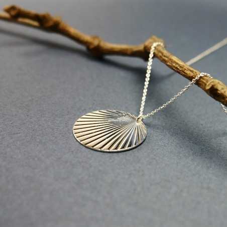 Round pendant on chain in recycled 925 silver Rising Sun