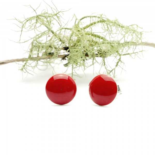 Sterling silver minimalist earrings with poppy flower red resin