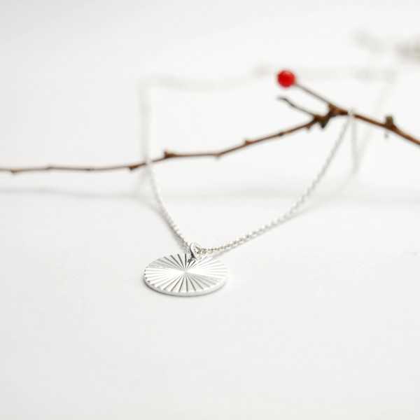 Small sun pendant on chain in recycled 925 silver