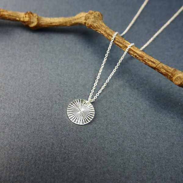 Small sun pendant on chain in recycled 925 silver
