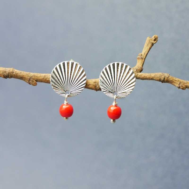 Earrings in recycled 925 silver Rising Sun chips