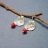 Boucles d'oreilles en argent 925 recyclé et perle de verre rouge Soleil Levant