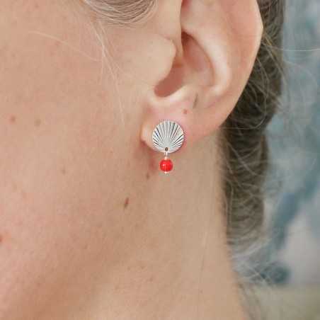 Boucles d'oreilles en argent 925 recyclé et perle de verre rouge Soleil Levant