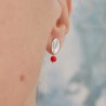 Boucles d'oreilles en argent 925 recyclé et perle de verre rouge Soleil Levant