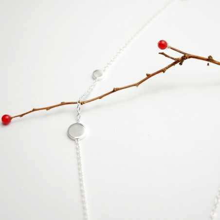 Sautoir galets ronds en argent 925 recyclé minimaliste, collier long fin pour femme, collier lasso