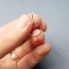 Minimalist round dangling earrings with a small red glass bead in upcycled and recycled 925 silver ♻ for women.