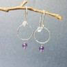Minimalist round dangling earrings with a small amethyst bead in upcycled and recycled 925 silver ♻ for women.