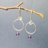 Minimalist round dangling earrings with a small amethyst bead in upcycled and recycled 925 silver ♻ for women.
